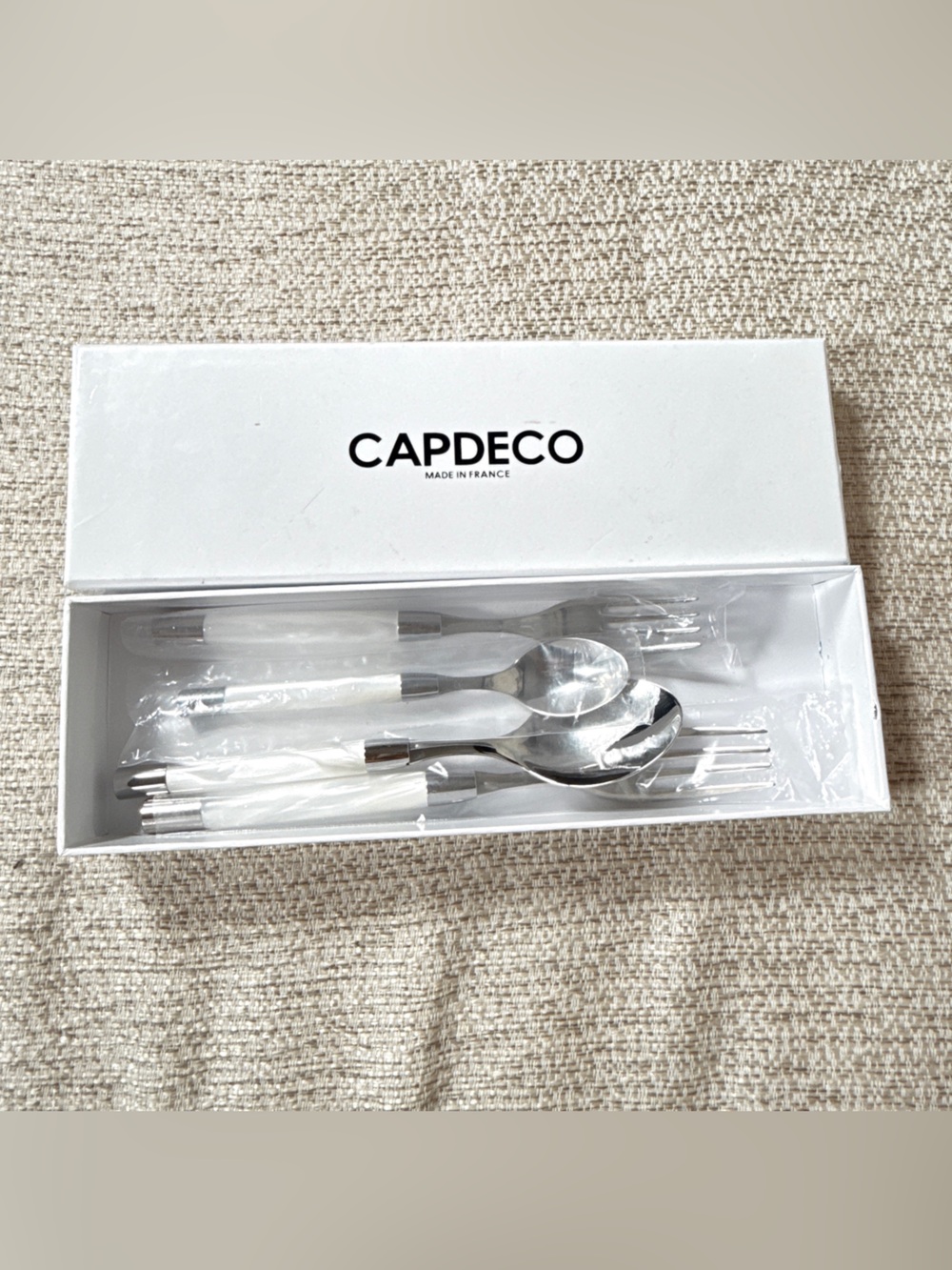 White Handle Stainless Steel Flatware Set – Polished Everyday Cutlery